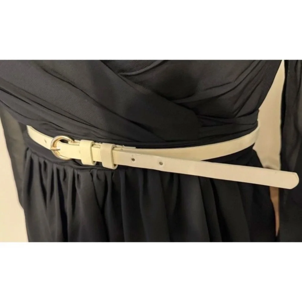 Womens‎ Skinny Cream Faux Leather Belt Gold Round Buckle Off White Cinch Belt